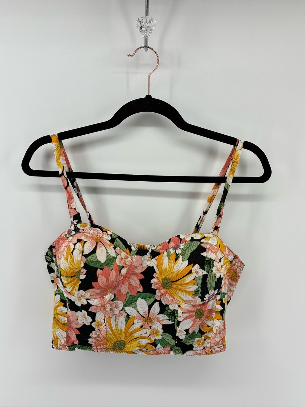 Floral Sweetheart Crop Top in Black